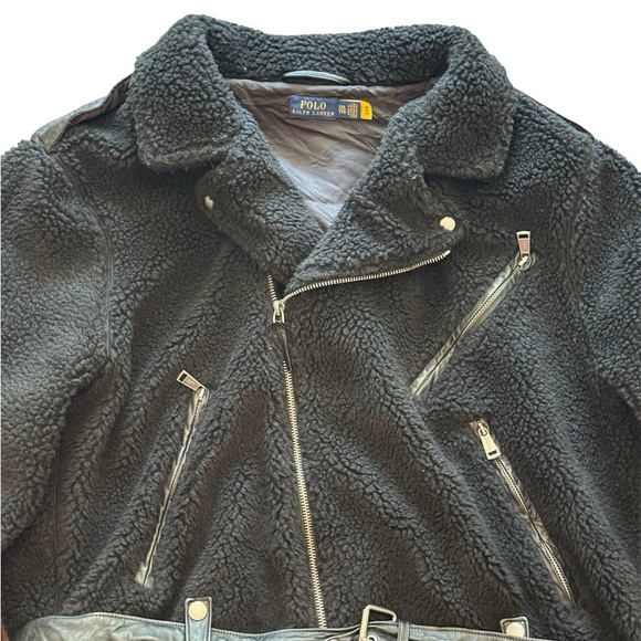 Polo Ralph Lauren Moto Jacket Women's Fleece Sherpa Biker Black - Picture 5 of 9